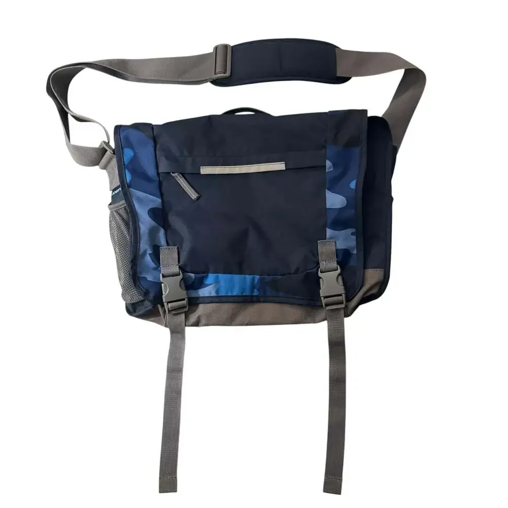 Lands' End Kids Messenger Bag Blue Camouflage School Laptop Bag